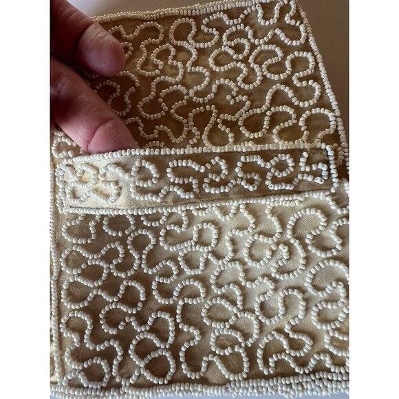 Vintage 50s 60s floral embroidered beaded handmade clutch glam cottagecore - Picture 9 of 10